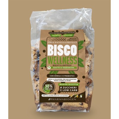 Biscotti proteici Low Carb “Bisco Wellness” con omega3 e prebiotici gusto Arancia e gocce di Cioccolato