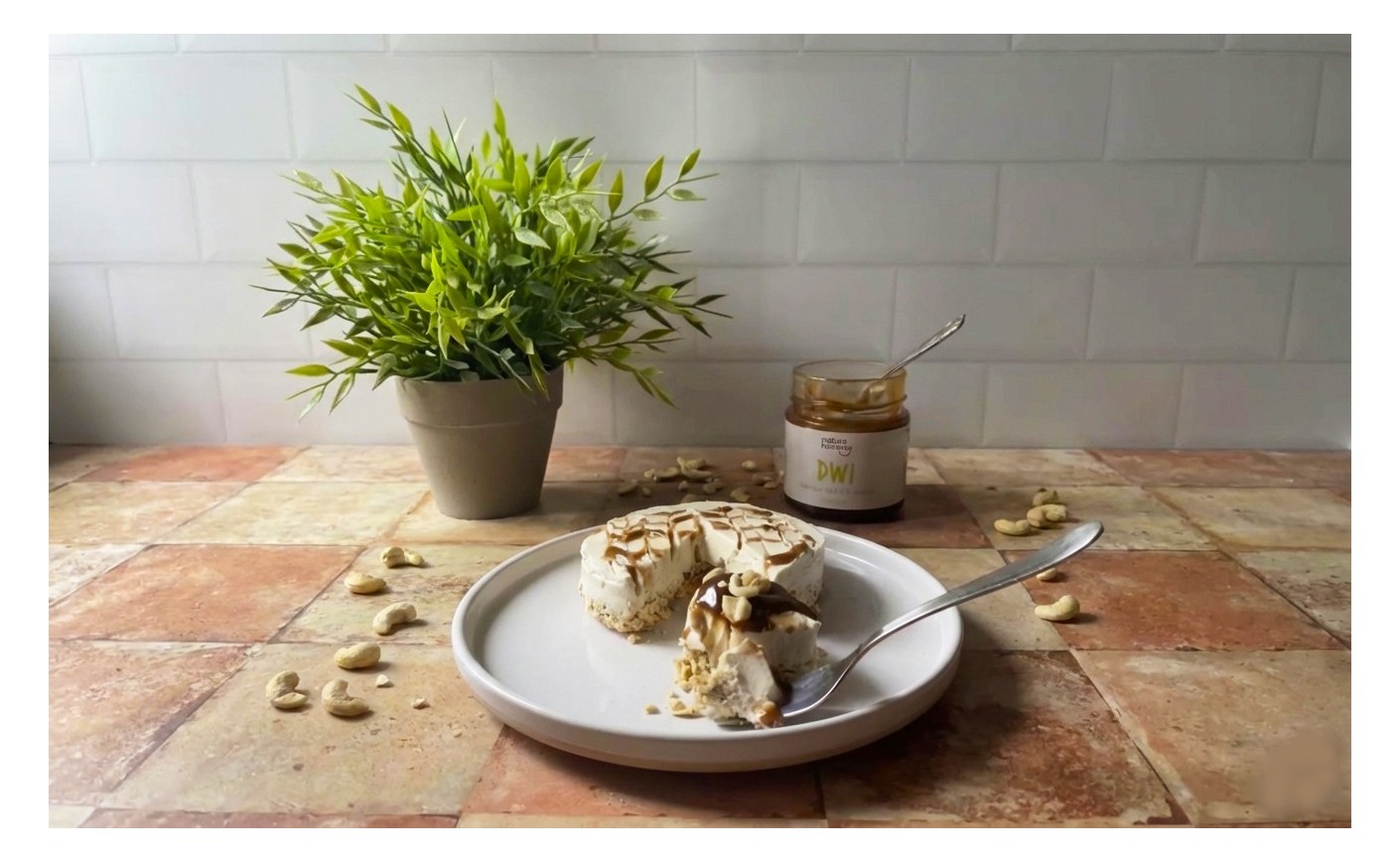 Cheesecake vegana al caramello salato di carruba