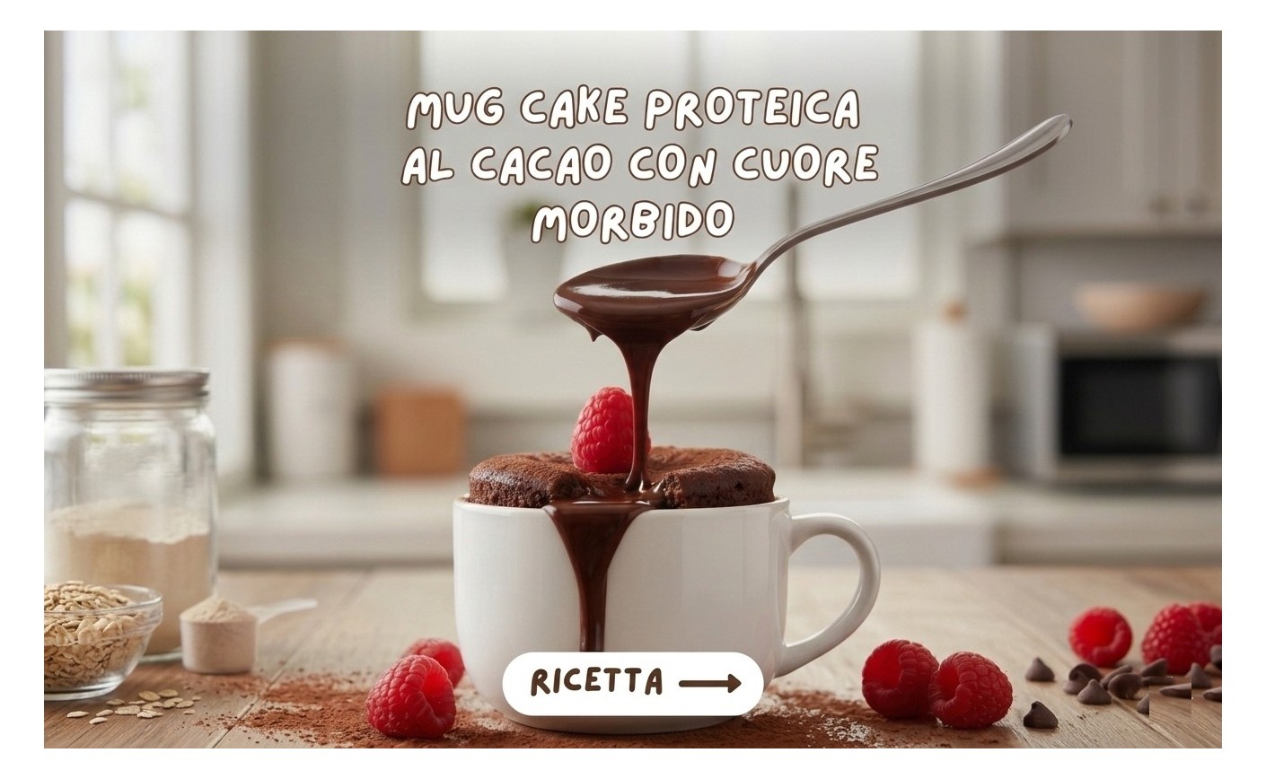 Mug cake proteica al cacao con cuore morbido